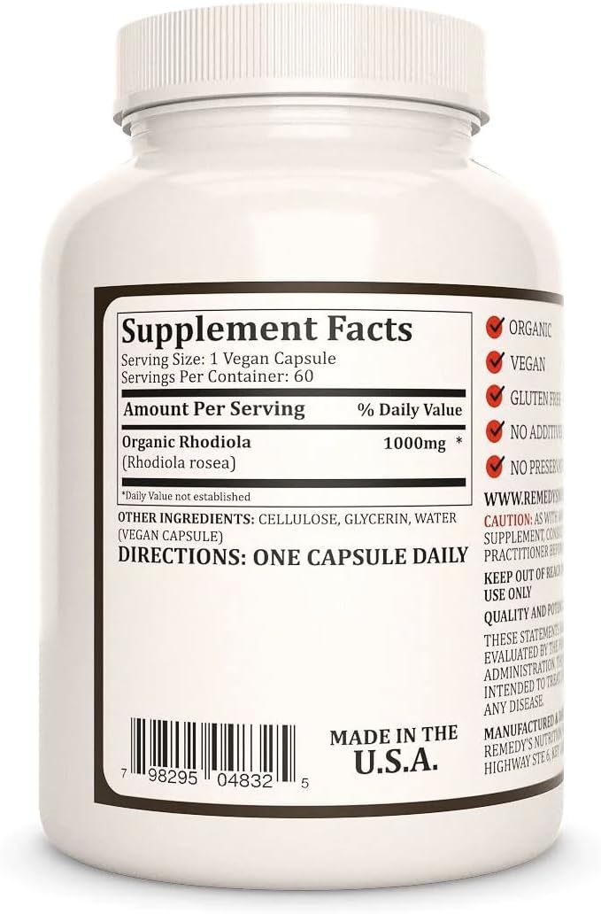 Rhodiola Rosea 1000mg, 60 Vegan Capsules - Herbal Supplement by Remedy’s Nutrition - görsel 2