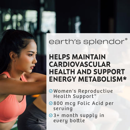 Earth's Splendor Folic Acid 800 mcg – Support for Heart and Reproductive Health, 200 Tablets (Pack of 2)