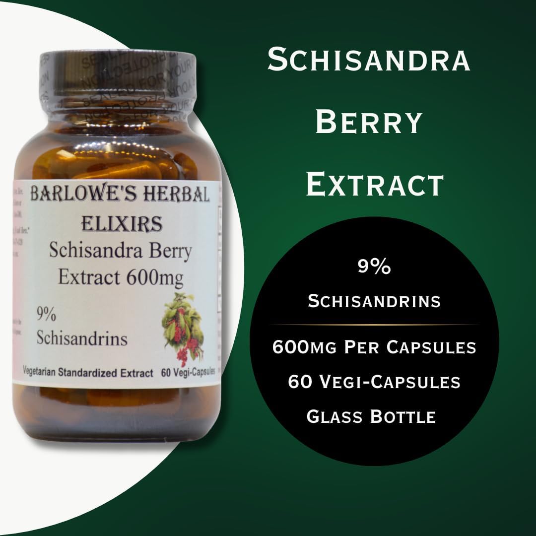 Barlowe's Herbal Elixirs Schisandra Berry Extract - 9% Schisandrins, 600mg, 60 Vegetable Capsules - görsel 4