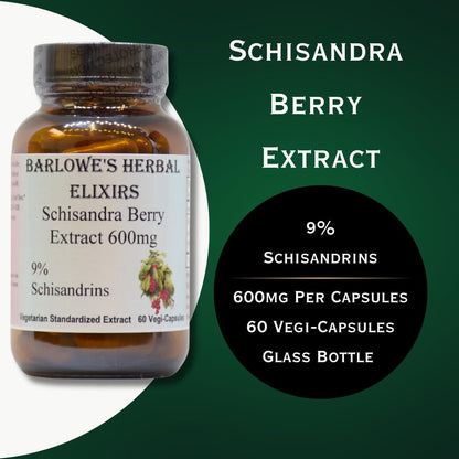 Barlowe's Herbal Elixirs Schisandra Berry Extract - 9% Schisandrins, 600mg, 60 Vegetable Capsules