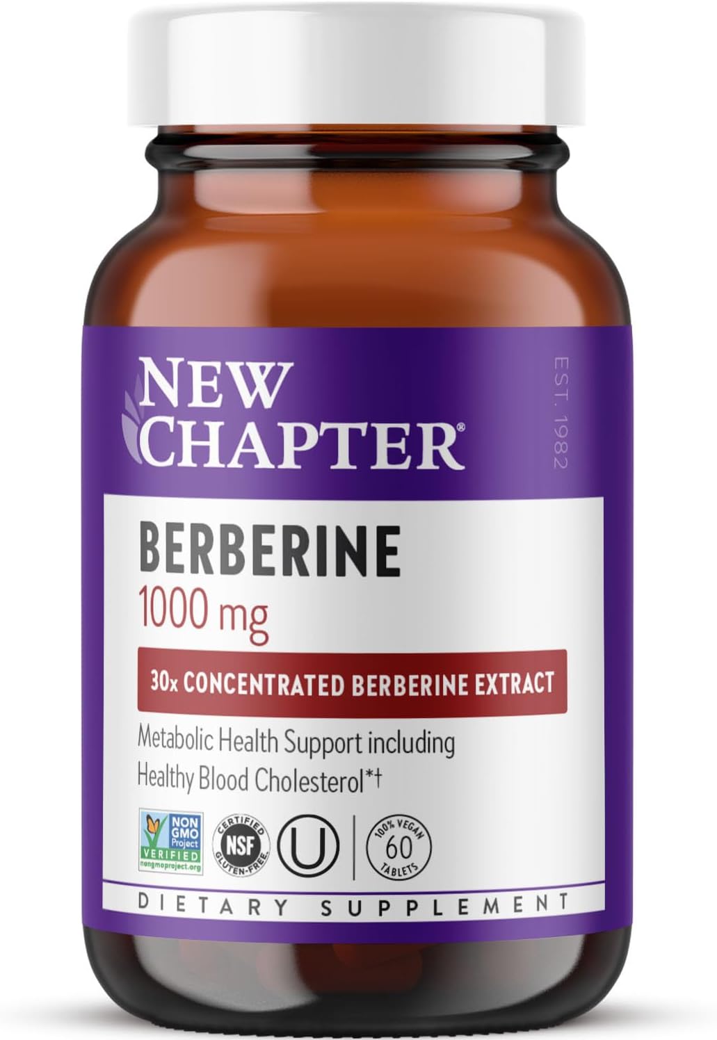 New Chapter Berberine Supplement - Super-Potent Berberine 1000 mg, 30x Concentrated Indian Barberry Extract to Support Metabolic Health + Heart Health + Glucose Support, Vegan, Gluten-free, 60 Count - görsel 1