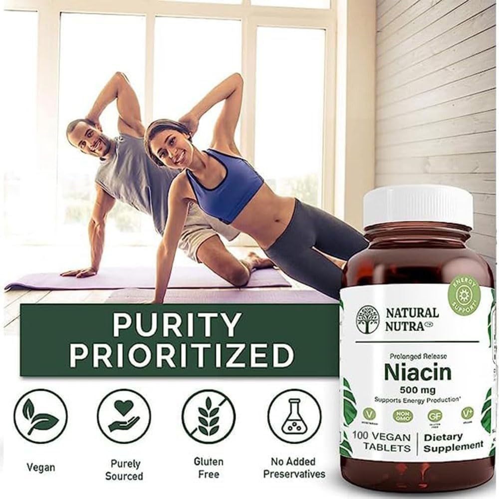 Natural Nutra Time-Release Slow Niacin 500mg (Vitamin B3) - 100 Vegan Tablets - görsel 4