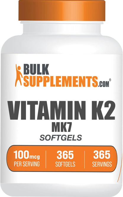 BulkSupplements.com Vitamin K2 Softgels - Vitamin K2 MK7, Vitamin Supplement - Gluten-free, 1 Soft gel capsule per Serving, 365 Count (Pack of 1)