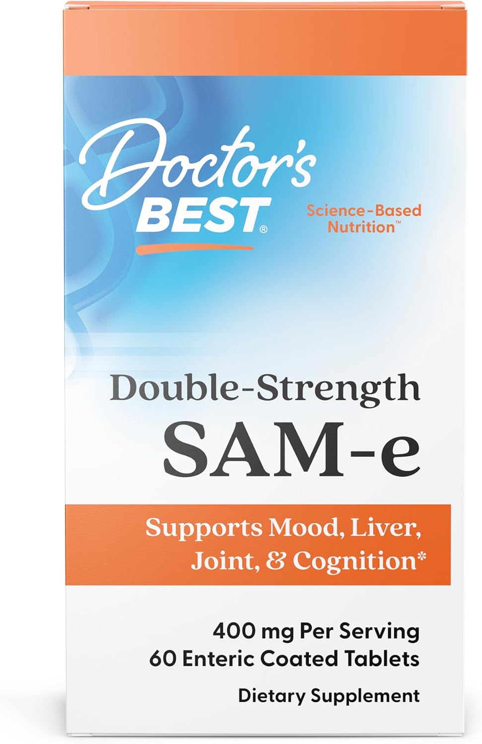 Doctor's Best SAM-e 400 mg, Vegan, Gluten-free, Soy Free, Mood and Joint Support, 60 Enteric Coated Tablets - görsel 1