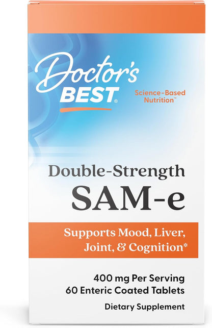 Doctor's Best SAM-e 400 mg, Vegan, Gluten-free, Soy Free, Mood and Joint Support, 60 Enteric Coated Tablets