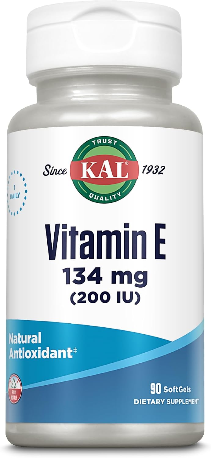 KAL E-200 D-Alpha Tocopherol 200 IU Softgels, 90 Count - görsel 1