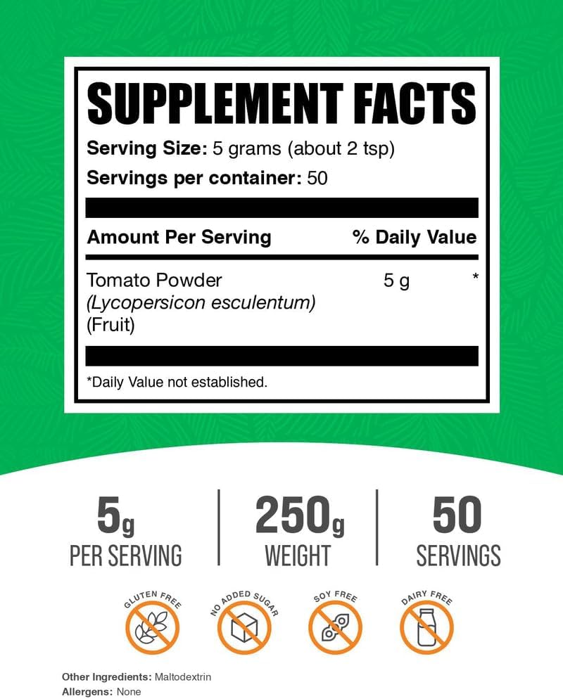 BulkSupplements.com Tomato Powder - Ground Tomato for Cooking, Vegan & Gluten-free, 250 g - görsel 2
