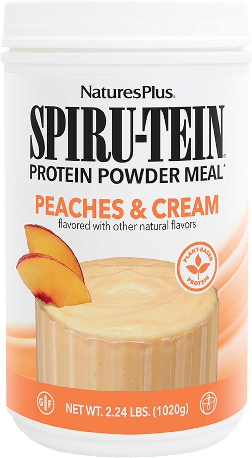 NaturesPlus SPIRU-TEIN, Peaches & Cream - 1.02 kg - Plant-Based Protein Powder with Vitamins & Minerals, Vegetarian, Gluten Free - görsel 1