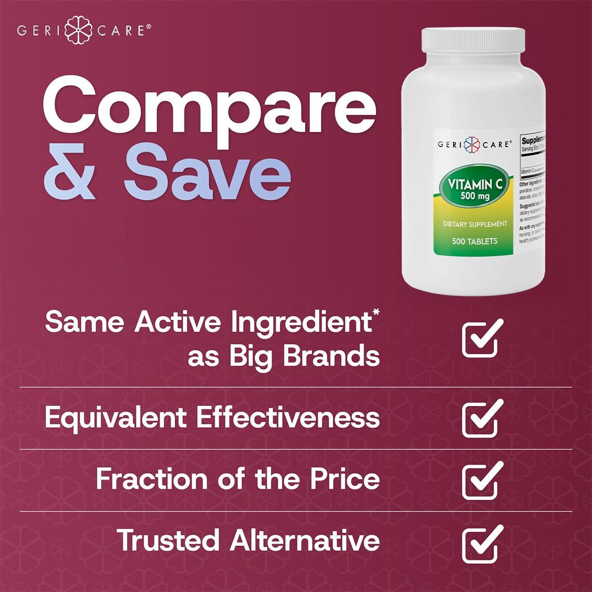 GeriCare Vitamin C 500 mg Tablets, 500 Tablets - görsel 2