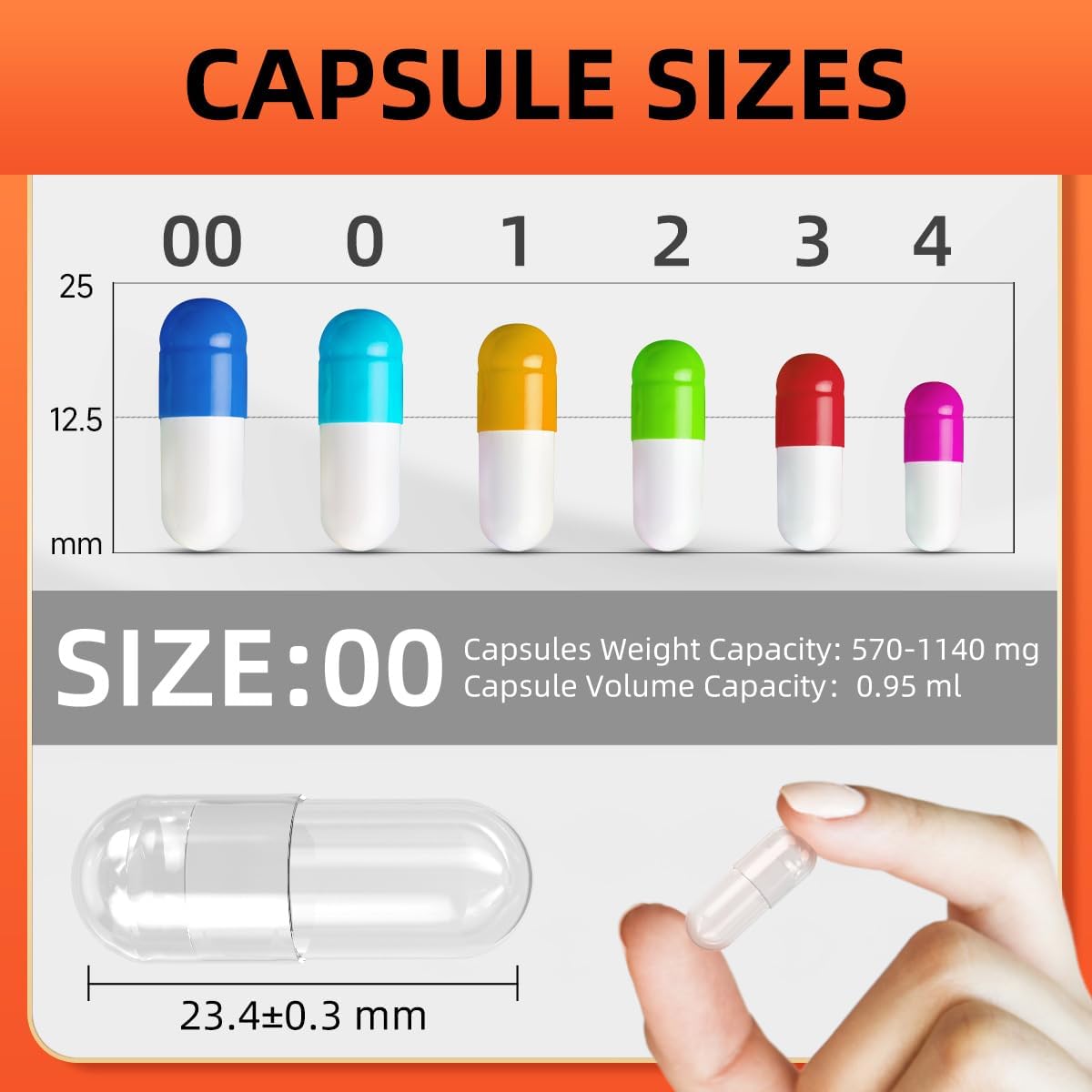 Vegan Capsules Empty Size 00, 100 Count, Empty Vegetable Pill Capsules, DIY Vegetable Capsule Filling, Empty Caps - Kosher Certified - Non-GM Certified, Clear - görsel 4