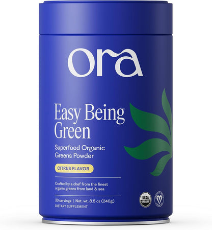 Ora Organic Greens Powder - Vegan, Gluten-Free, Organic Super Greens Drink for Energy & Detox, Citrus Flavour, 30 Servings
