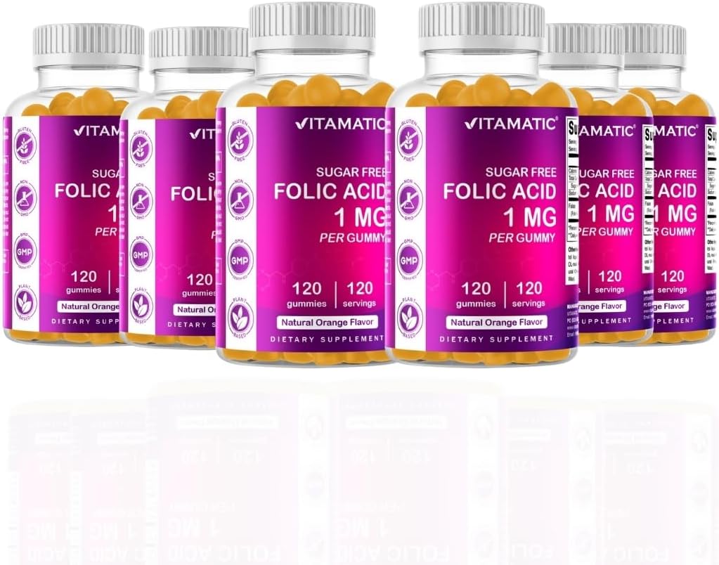 Vitamatic Folic Acid Gummies 1000 mcg (1 mg) - Essential Prenatal Vitamin B9 Gummies for Mum & Baby - 120 Vegan Gummies - görsel 1