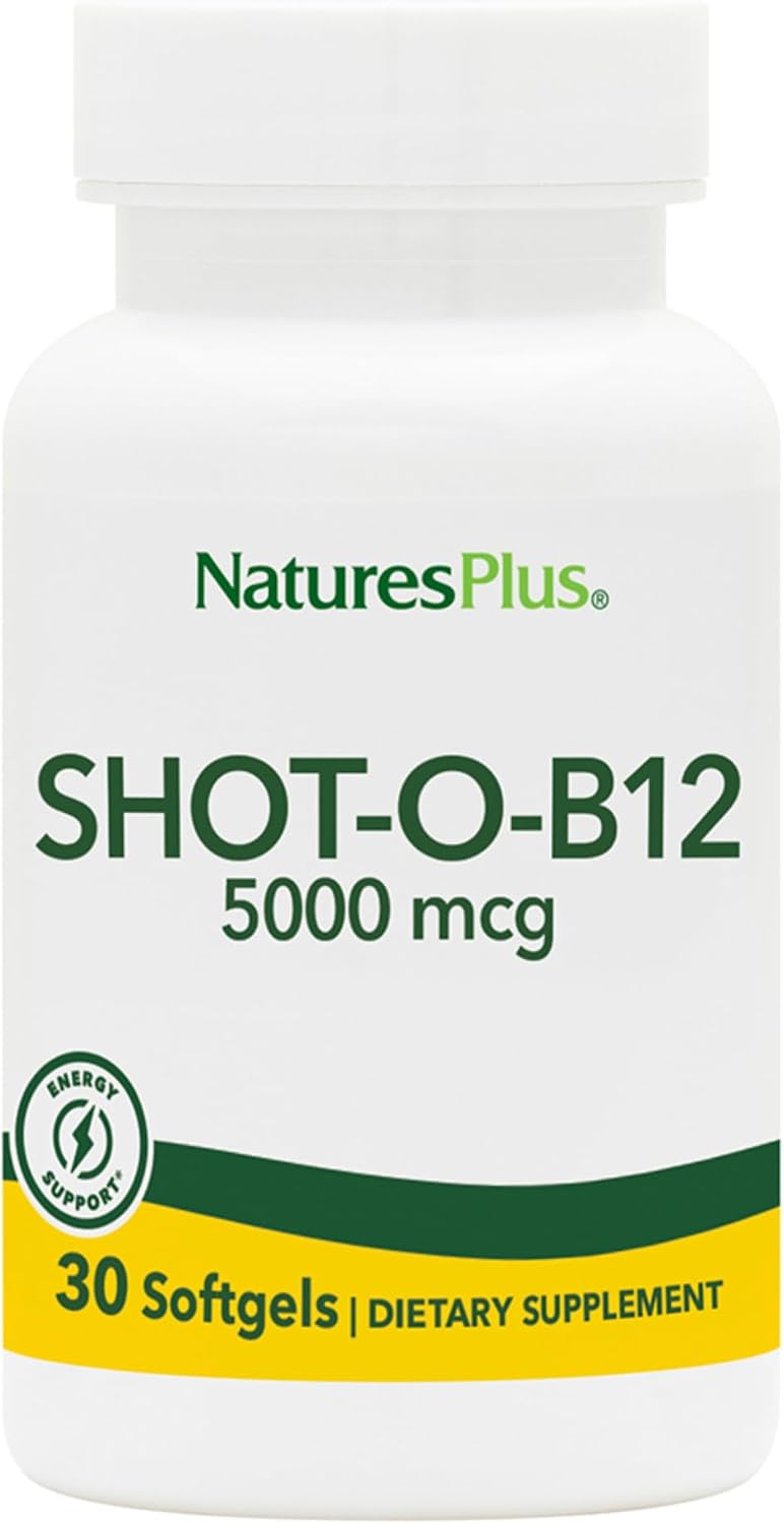 NaturesPlus Shot-O-B12 - 5000 mcg Vitamin B12 - 30 Softgels - görsel 1