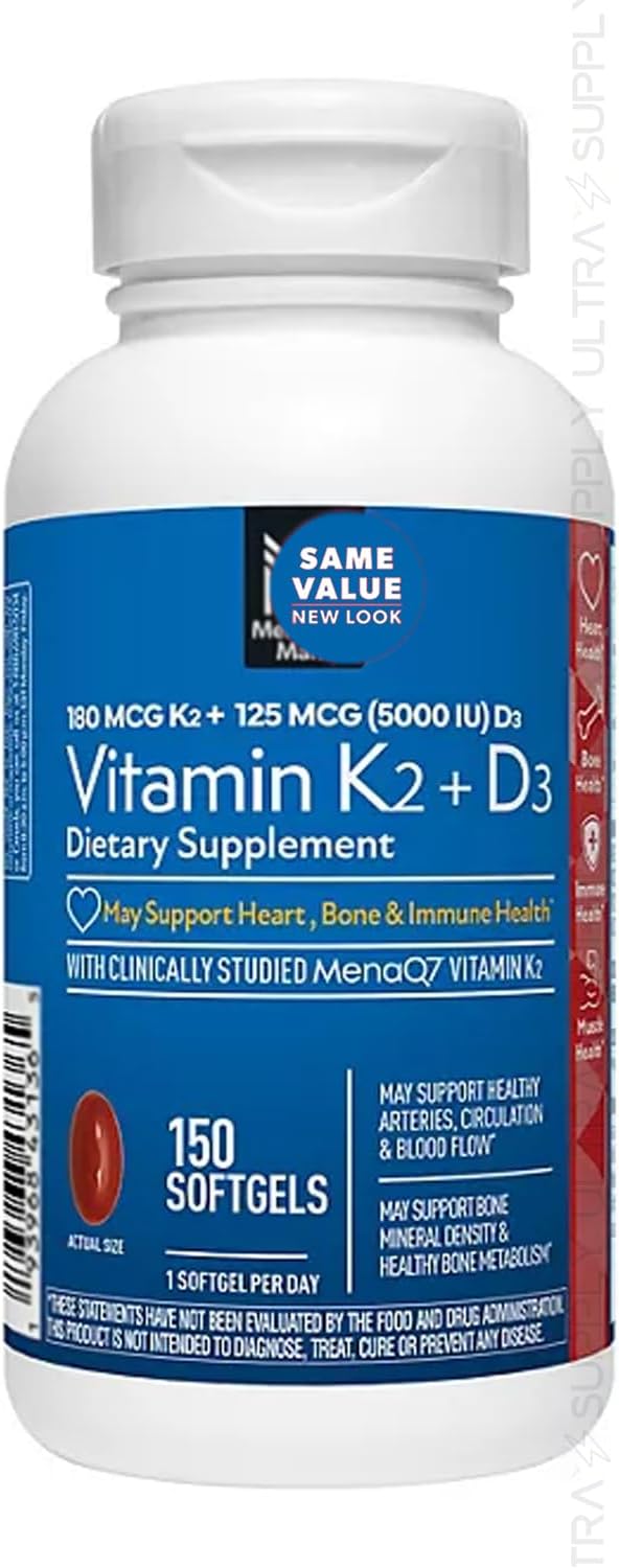 Members Mark Vitamin K2 + D3 (150 Soft gel capsules) - 180 mcg K2 (MenaQ7 MK-7) & 125 mcg (5000 IU) D3 - Bone, Heart & Immune Support - görsel 1