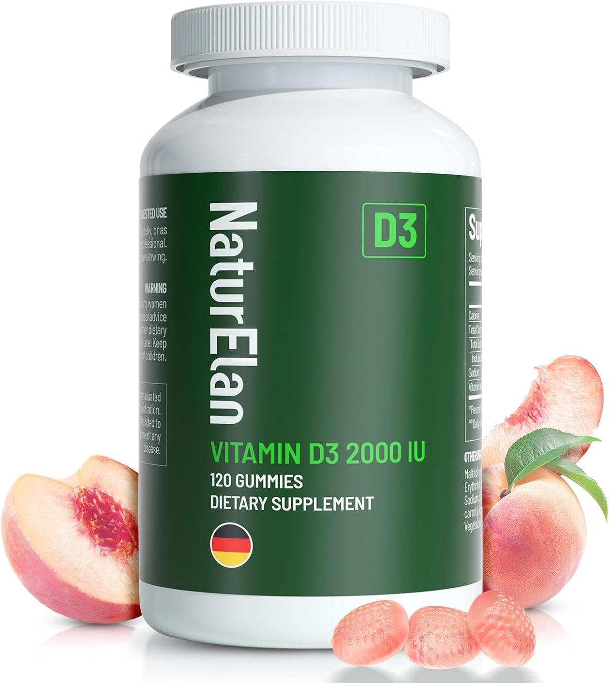 Vitamin D3 Gummies – 120 Gummies, 2000 IU, Sugar Free, Peach Flavour, Vegan & Gluten-free - görsel 1