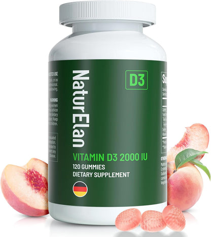 Vitamin D3 Gummies – 120 Gummies, 2000 IU, Sugar Free, Peach Flavour, Vegan & Gluten-free