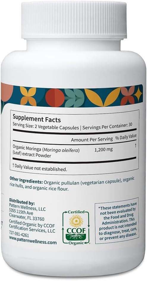 Pattern Wellness Organic Moringa Oleifera Supplement – Antioxidant Support & Cell Function – Whole Leaf Complete Formula – Vegan, Non-GMO – 60 Capsules - görsel 3