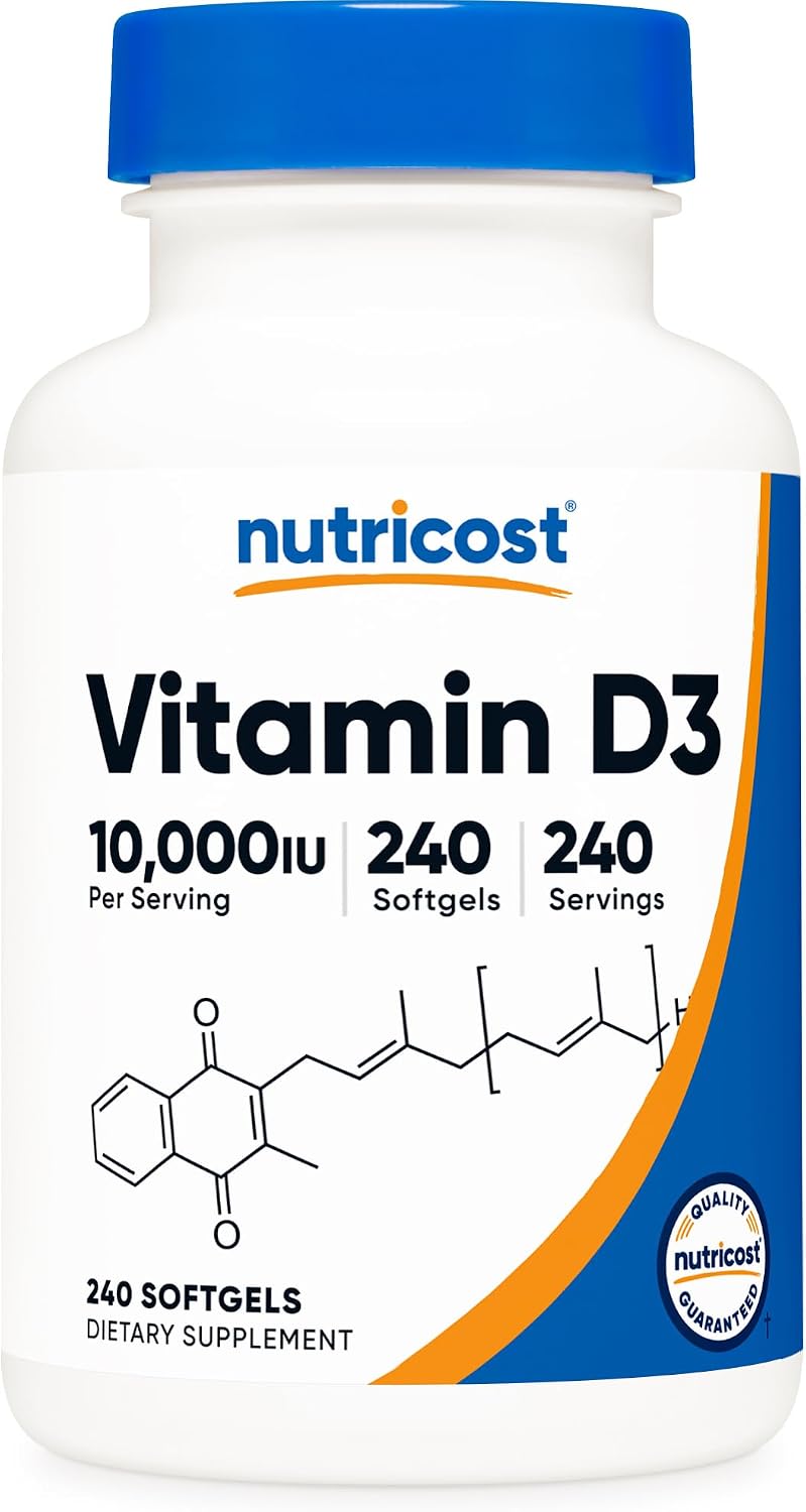 Nutricost Vitamin D3 10,000 IU, 240 Soft gel capsule Capsules – Potent, Non-GM, Gluten-free Vitamin D - görsel 1