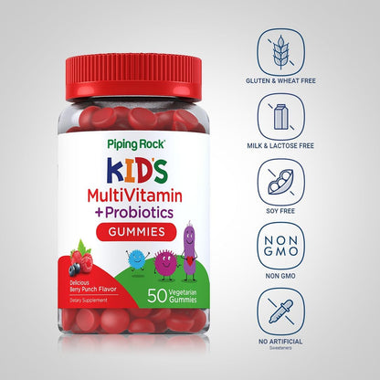 Piping Rock Children's Multivitamin Gummies with Probiotics - 50 Berry Punch Chewables