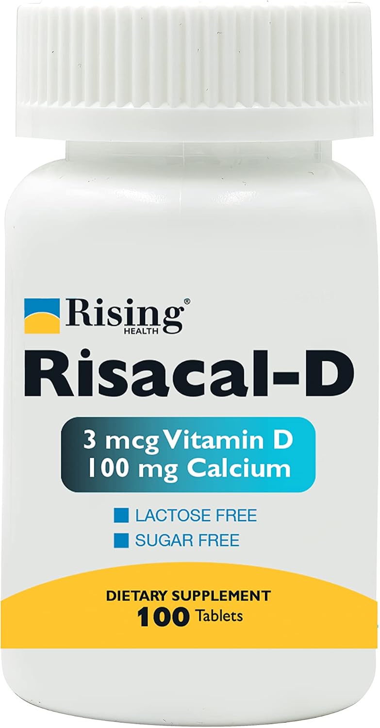 Rising Health Risacal-D - Calcium, Vitamin D3 & Phosphorus Supplement for Bone & Muscle Health - Sugar & Lactose Free - 100 Tablets - görsel 1