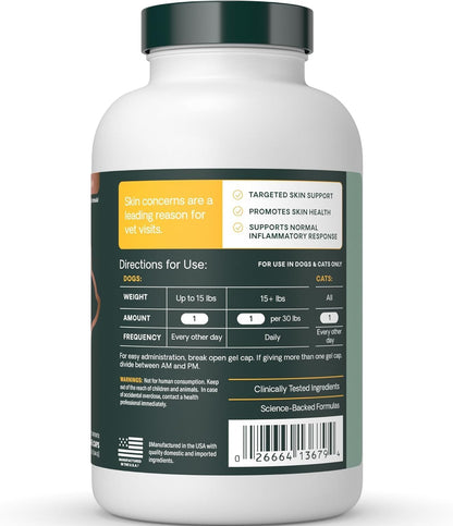 VetriScience Omega Healthy Skin and Coat Capsules for Dogs and Cats, 90 Count