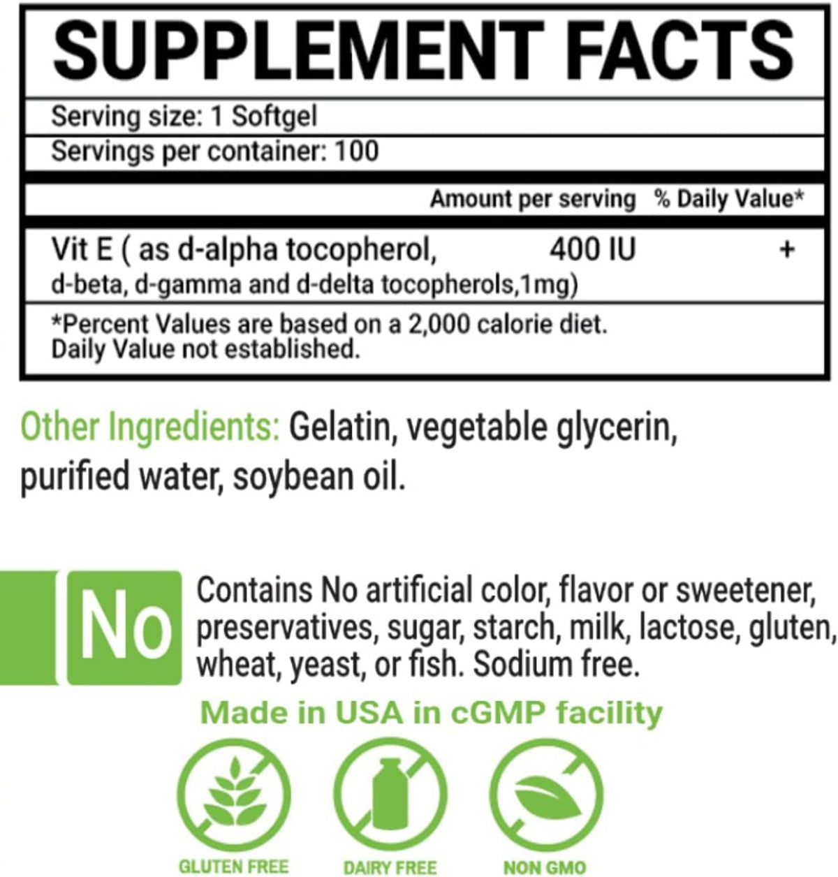Peter's Choice, Natural Vitamin E 400IU, 100 Soft gel capsule Capsules, Antioxidant and Skin Support, Gluten-free, Made in USA - görsel 2