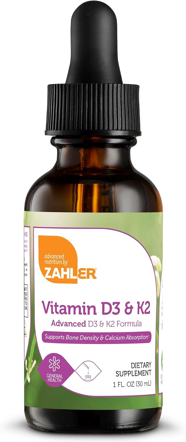 Zahler Vitamin D3 K2 Drops - Liquid D3 with K2, 1000 IU Vitamin D & 1000 mcg K2 per Serving, Supports Bone Density and Calcium Absorption, 30 ml - görsel 1