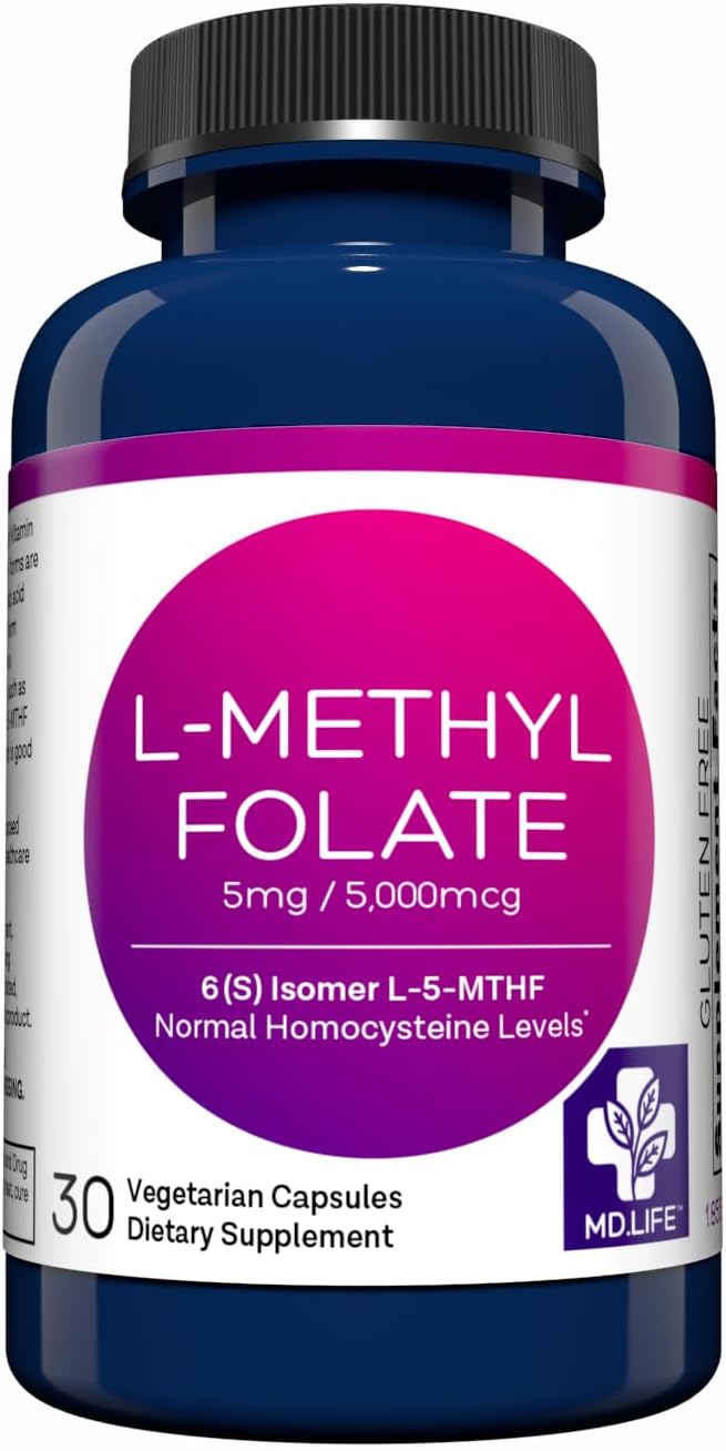 MD Life L-Methylfolate 5 mg Supplement - Professional-Grade Active Folate - 30 Capsules - görsel 1