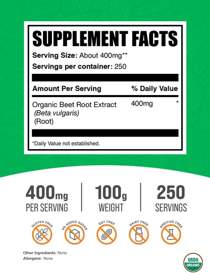 BulkSupplements Organic Beetroot Extract Powder - 100g