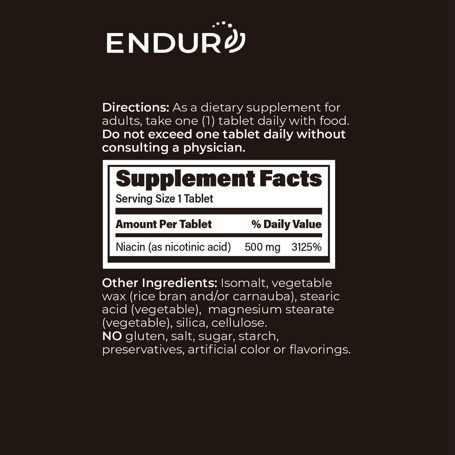ENDUR Niacin IR 500 mg – Immediate Release Niacin (Vitamin B3) Supplement – 100 Tablets - görsel 6