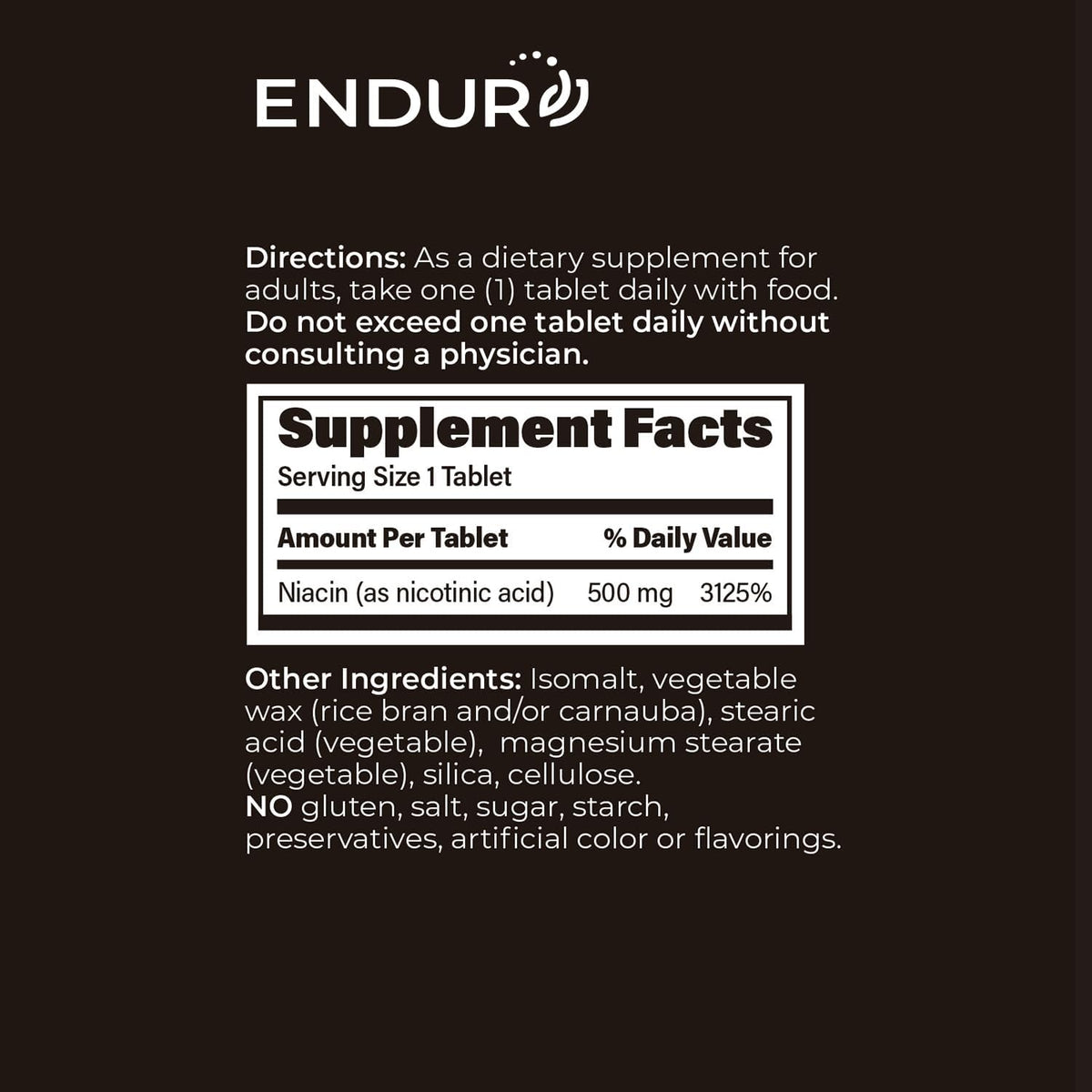 ENDUR Niacin IR 500 mg – Immediate Release Niacin (Vitamin B3) Supplement – 100 Tablets - görsel 6