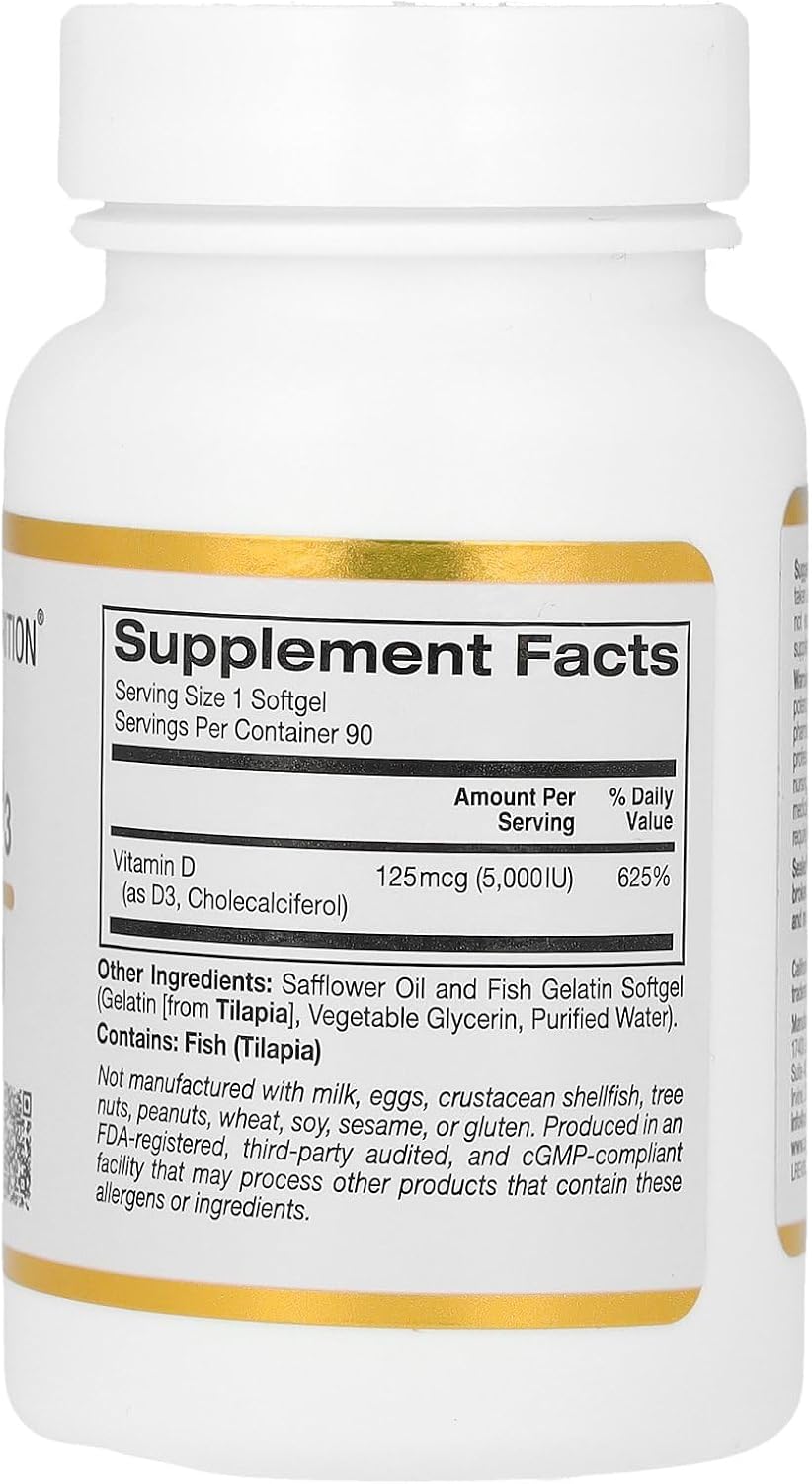 California Gold Nutrition Vitamin D3 5,000 IU - 90 Softgels - görsel 2