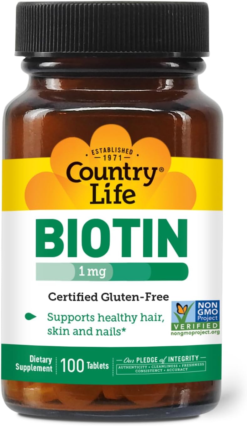 Country Life Biotin 1mg (1000 µg) Tablets – Contributes to Normal Hair, Skin & Nails – 100 Tablets - görsel 1