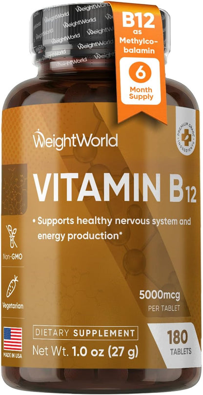 WeightWorld Vitamin B12 5000mcg Methylcobalamin – 180 Tablets (6-Month Supply)