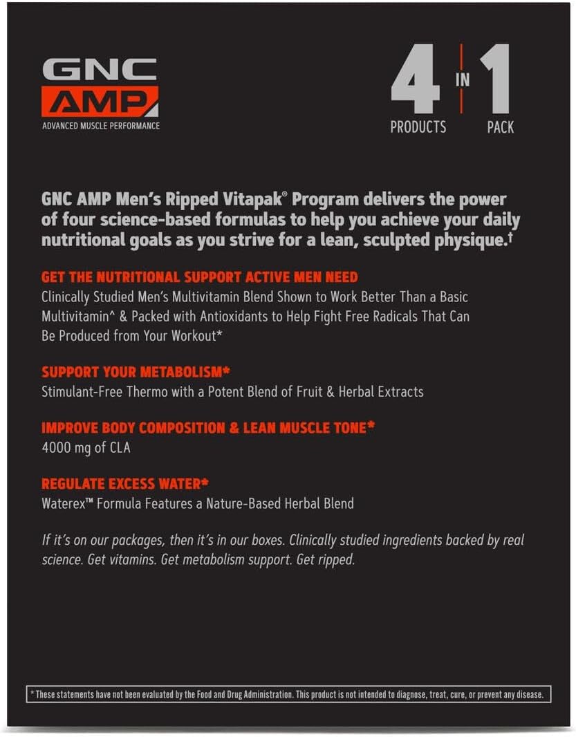 GNC Men's Ripped Clinically Studied Multivitamin Blend, Lean Muscle Support, Non-Stimulant Formula, 30 Servings - görsel 6