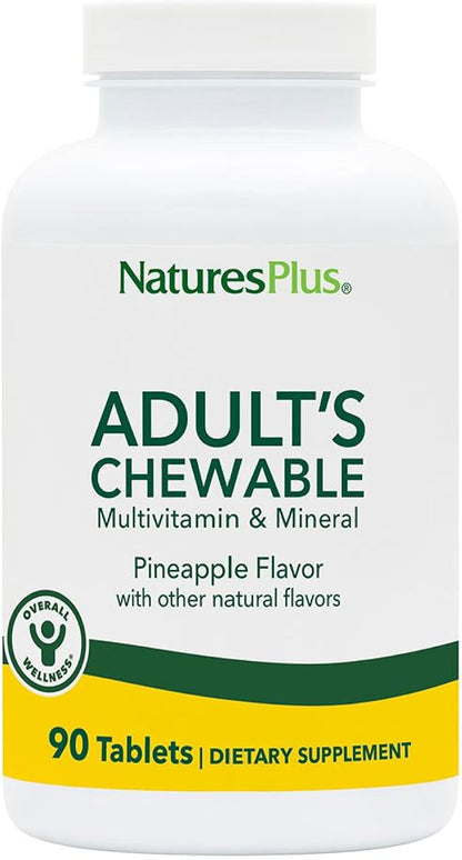 NaturesPlus Adult's Chewable Multivitamin & Mineral Supplement - Pineapple Flavour - 180 Tablets