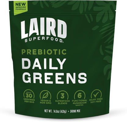 Laird Superfood Prebiotic Daily Greens, 15 Sachets, 0.5 oz (14 g) Each