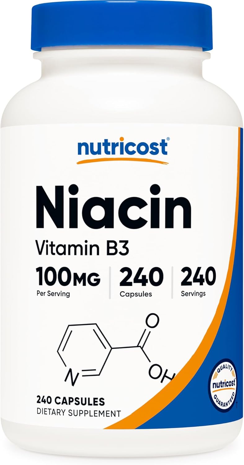 Nutricost Niacin (Vitamin B3) 100mg, 240 Capsules – Immediate Release with Flushing, Non-GMO, Gluten-free - görsel 1