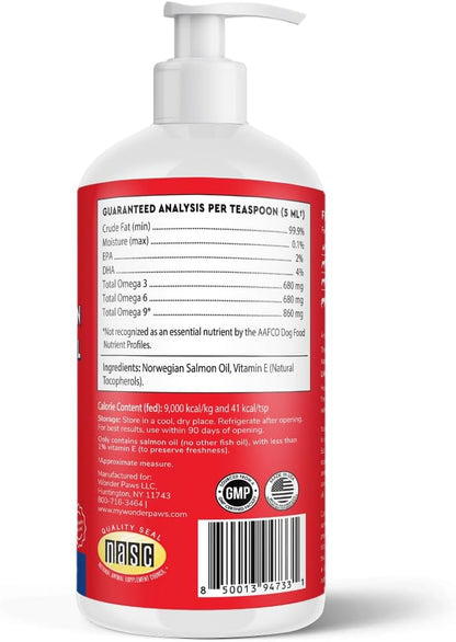 Premium Salmon Oil for Dogs – Pure Norwegian Salmon Oil High in Omega-3 EPA & DHA - Powerful Fish Oil for Dog Skin & Coat, Hip & Joints, Allergies & Itchy Skin – Omega-3 Fish Oil for Dogs – 946ml (32oz) Liquid