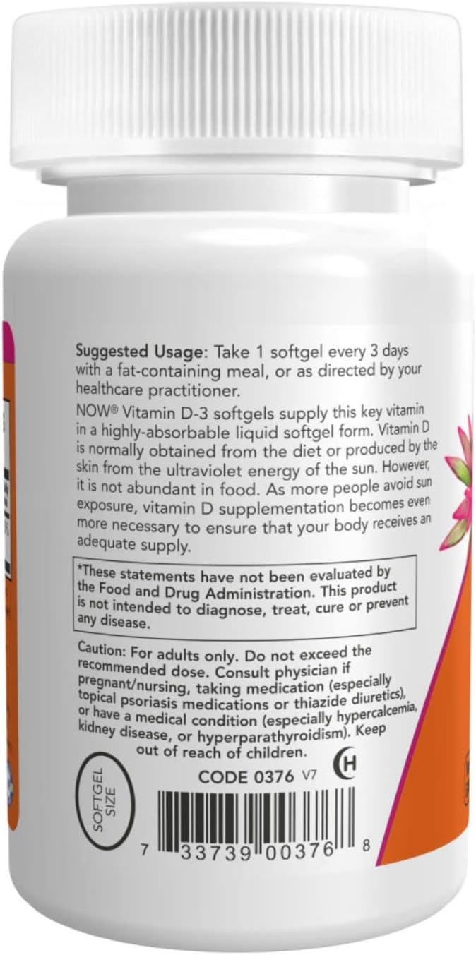 NOW Foods High Potency Vitamin D3, 10,000 IU, 120 Soft gel capsule Capsules, 2 Pack - görsel 2
