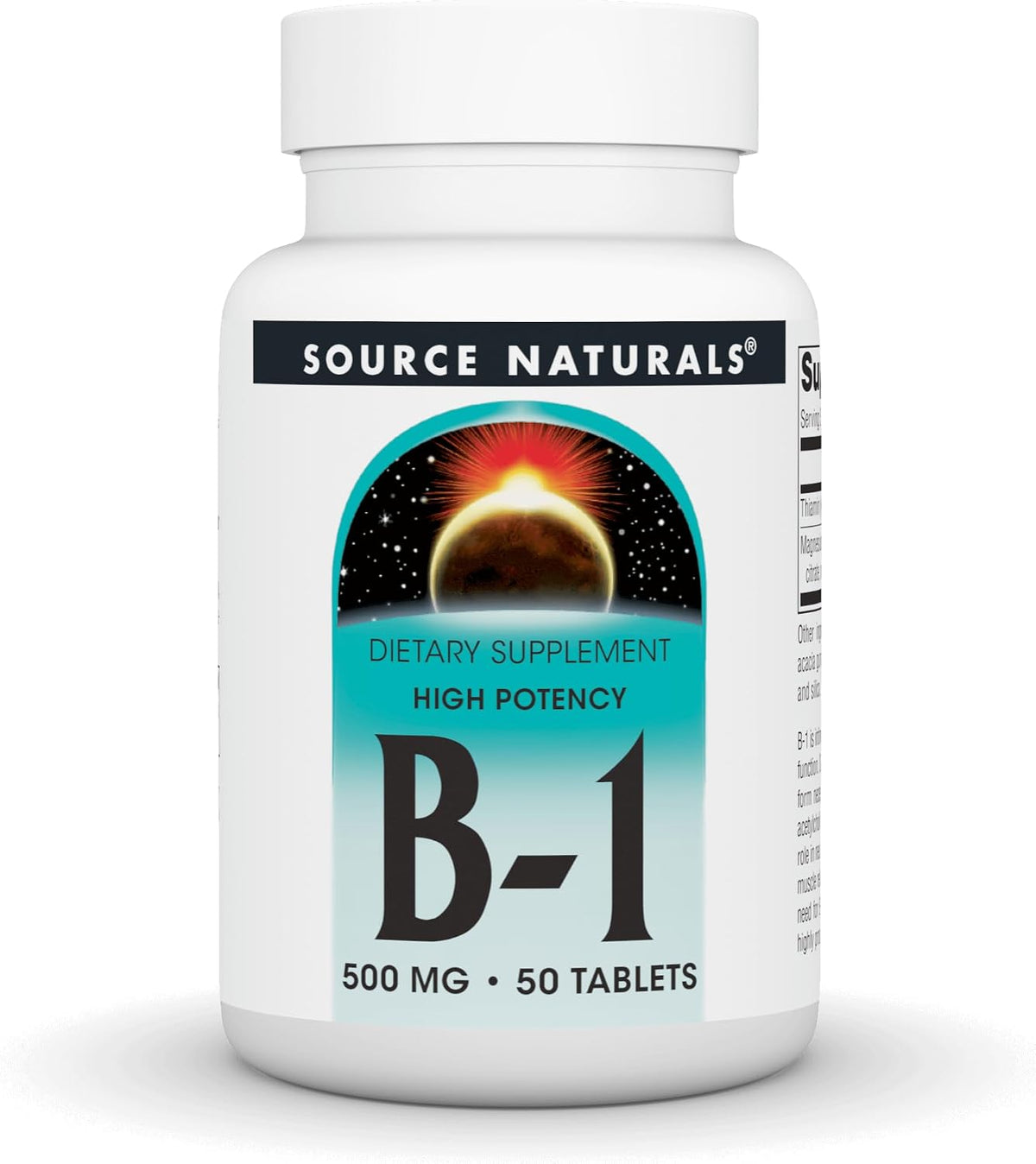 Source Naturals Vitamin B1 (Thiamine) 500mg - High Potency, 50 Tablets - görsel 1