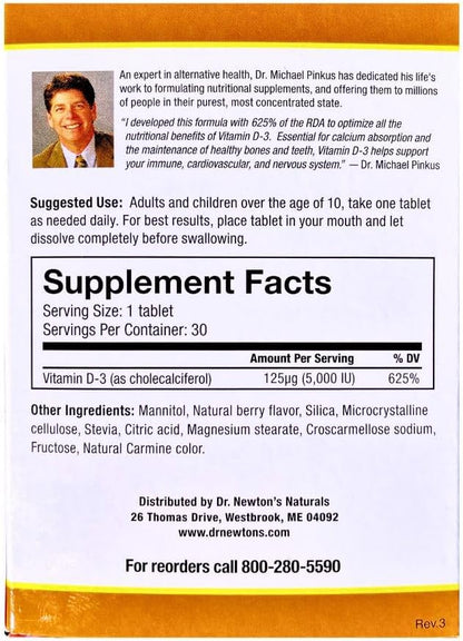 Dr. Newton's Naturals Vitamin D3 5000 IU Fast-Melting Tablets - 30 Tablets