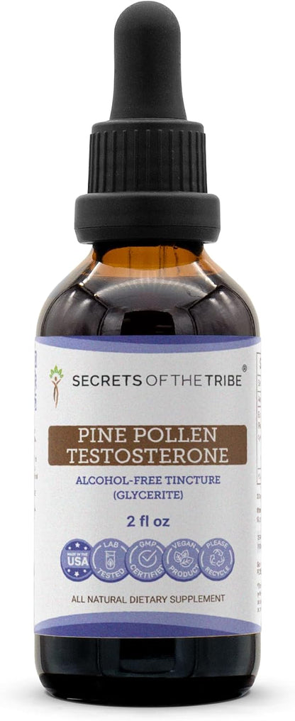 Secrets of the Tribe Pine Pollen Testosterone Alcohol-Free Liquid Extract, Wildcrafted Scots Pine (Pinus sylvestris) Dried Pollen, 118 ml