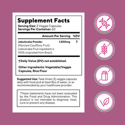 Jabuticaba Fruit Powder Supplement - 1500mg per Serving, 180 Vegan Capsules