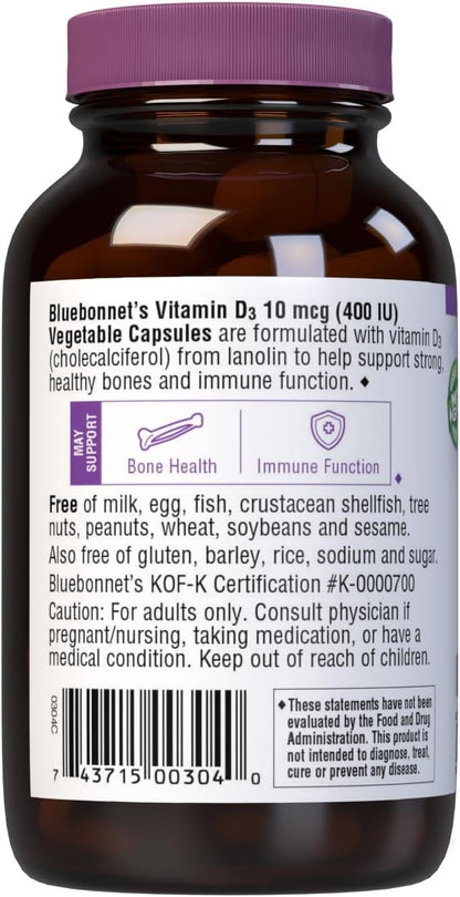 BlueBonnet Vitamin D3 400 IU – 90 Vegetable Capsules (Non-GMO, Gluten-Free)