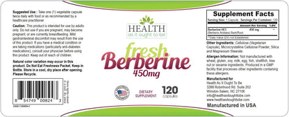 Health As It Ought To Be Fresh Berberine Food Supplement – 450mg, 120 Capsules