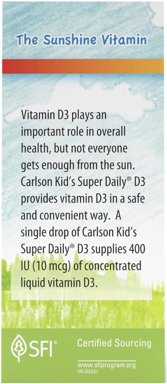 Carlson Kid's Super Daily D3 – Vitamin D Drops for Kids, 400 IU, One-Year Supply - görsel 3