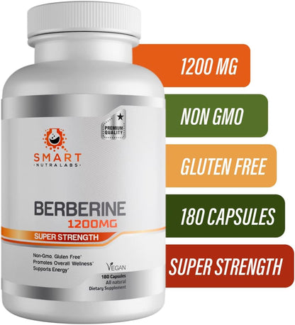 Smart Nutra Labs High Strength Berberine HCL 1200mg - 180 Vegan Capsules