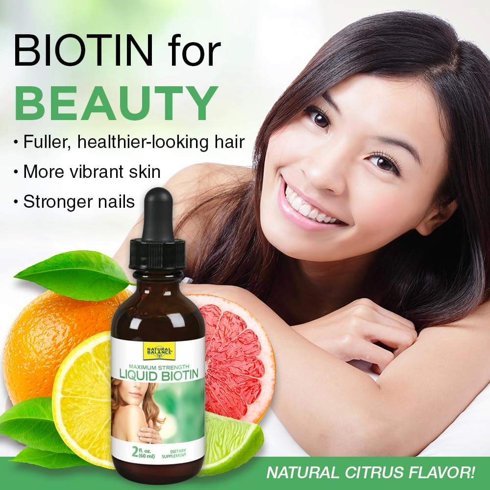 Natural Balance Biotin Liquid 5000mcg – Hair, Skin & Nails Support, 60 ml, 60 Servings - görsel 3