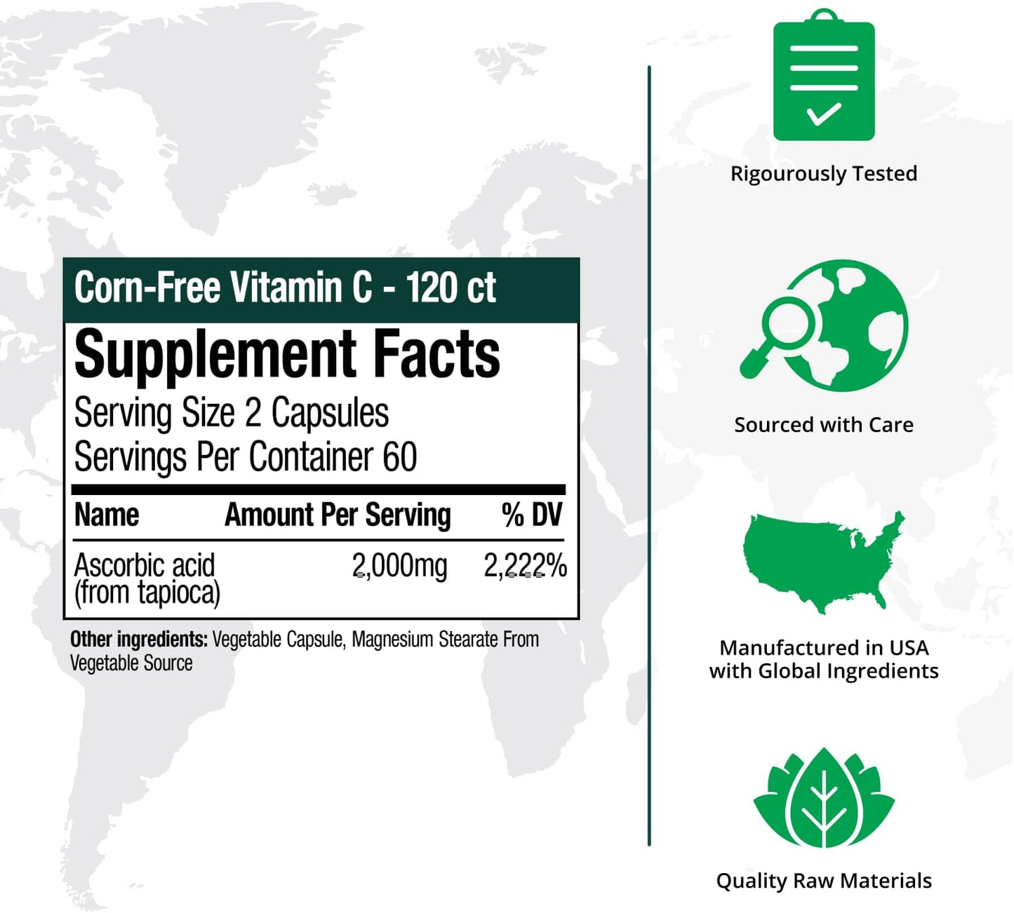 NutraMedix Corn-Free Vitamin C Capsules – Antioxidant and Seasonal Immune Support – Vitamin C Supplement with Ascorbic Acid Derived from Tapioca – 1000 mg (120 Vegetable Capsules) - görsel 5